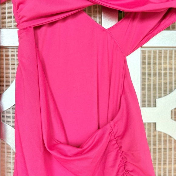 NWT Parthea Pink Ruched Cowl Neck Bodycon Mini Dress - Picture 4 of 9
